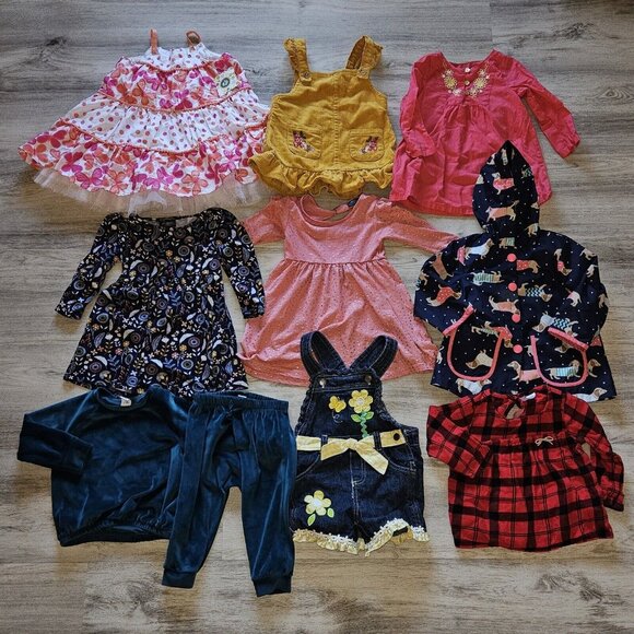 Girls Clothes Lot Size 12 18 24 Mo 11pc Baby Jacket Dresses Overalls Rain Jacket
